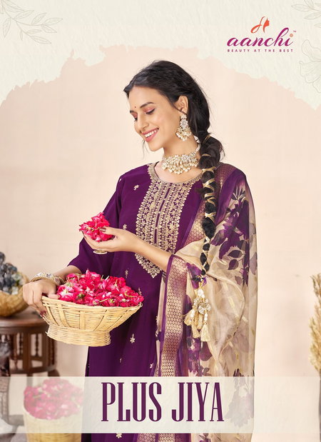 Plus Jiya By Aanchi Roman Silk Kurti With Bottom Dupatta Exporters In India
